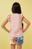 GY5873 MAUVE Girls Marled Textured Ruffle Rib Knit Tank Back