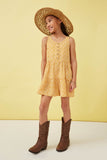 GY5903 YELLOW Girls Ditsy Floral Buttoned Tiered Wide Leg Romper Side