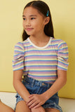 Multi Color Stripe Puff Shoulder Top