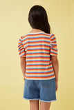 Multi Color Stripe Puff Shoulder Top