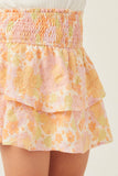 GY5967 PNK MIX Girls Textured Floral Smocked Waist Layered Skirt Detail