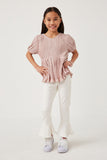 GY5981 Mauve Girls Pleated Shimmer Peplum Top Full Body