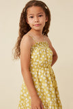 GY5982 HONEY Girls Floral Print Smocked Detail Tie Waist Midi Dress Side