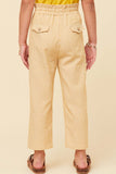 GY5987 MUSTARD Girls Striped Flap Pocket Paperbag Waist Pants Back