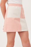 GY6030 PINK Girls Contrast Checker Front Panel Skirt Detail