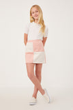 GY6030 PINK Girls Contrast Checker Front Panel Skirt Full Body