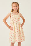 GY6042 CREAM Girls Textured Strawberry Print Tank Dress Front