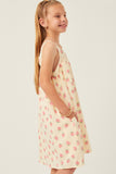 GY6042 CREAM Girls Textured Strawberry Print Tank Dress Side