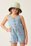 GY6055 LIGHT DENIM Girls Tencel Ruffle Hem Patch Pocket Jumper Front