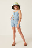 GY6055 LIGHT DENIM Girls Tencel Ruffle Hem Patch Pocket Jumper Full Body