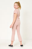 GY6059 MAUVE Girls Elastic Waist Checkered Knit Straight Leg Pants Back