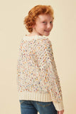 GY6099 Ivory Mix Girls Confetti Popcorn Knit Buttoned Sweater Cardigan Back