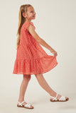 GY6103 RED Girls Ditsy Floral Ruffle Tank Dress Full Body