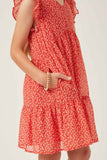 GY6103 RED Girls Ditsy Floral Ruffle Tank Dress Detail