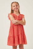 GY6103 RED Girls Ditsy Floral Ruffle Tank Dress Front