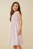 GY6107 Mauve Girls Abstract Polka Dot Print Smocked Tank Dress Side