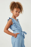 GY6111 LIGHT DENIM Girls Tencel Buttoned Ruffle Tank Wideleg Jumpsuit Side