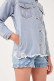 GY6143 Denim Girls Distressed Oversized Denim Shirt Jacket Detail