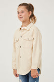 GY6148 IVORY Girls Distressed Detail Button Up Shacket Side