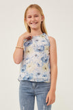 Ruffle Trimmed Floral Chiffon Tank