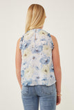 GY6163 Blue Girls Ruffle Trimmed Floral Chiffon Tank Back