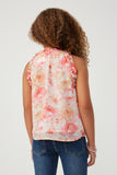 GY6163 Pink Girls Ruffle Trimmed Floral Chiffon Tank Back