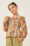 Ruffled Shoulder Smocked Romantic Floral Top