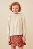 Ruffle Lined Smocked Yolk Long Sleeve Top