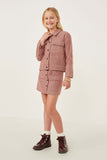 GY6308 Rust Girls Cargo Pocket Houndstooth Jacket Full Body