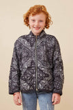 GY6333 BLACK Girls Bandana Printed Quilted Padded Jacket Front