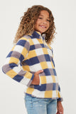 GY6340 Blue Girls Zip Up Mock Neck Plaid Fleece Top Side