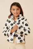 Floral Print Mock Neck Fleece Jacket