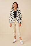 GY6341 Ivory Girls Floral Print Mock Neck Fleece Jacket Full Body