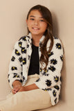 GY6341 Ivory Girls Floral Print Mock Neck Fleece Jacket Alternate Angle