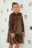 GY6383 Rust Girls Textured Lurex Velvet Tiered Dress Front