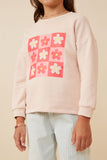 GY6392 BLUSH Girls Floral Garden Print Long Sleeve French Terry Top Detail