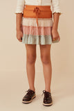 GY6404 BLUSH MIX Girls Drawstring Color Blocked Textured Tier Skirt Front