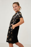 GY6421 Black Girls Sequined Star Pattern Shift Dress Side