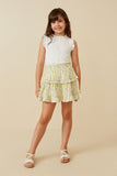 GY6439 Yellow Girls Ditsy Floral Tiered Skirt Full Body