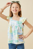 Cloudy Tie Dye Print Flutter Sleeve Square Neck Tank