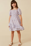 GY6457 Blush Girls Floral Print Asymmetric Ruffled Puff Sleeve Dress Full Body