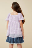 GY6465 LAVENDER Girls Textured Swiss Dot Trumpet Sleeve Top Back