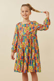 Colorful Patch Print Long Sleeve Dress