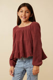 Smock Detailed Textured Washed Peplum Top