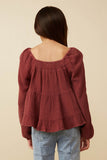 Girls Smock Detailed Textured Washed Peplum Top Back