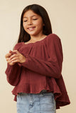 Girls Smock Detailed Textured Washed Peplum Top Detail