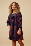 Polka Dot Print Square Neck Long Sleeve Dress