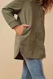 GY6552 OLIVE Girls Textured Velvet Yarn Button Up Shacket Side