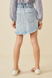 GY6559 Light Denim Girls Washed Frayed Hem Paper Bag Denim Skirt Back