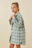 GY6594 MINT Girls Front Pocket Long Line Flannel Shirt Jacket Side